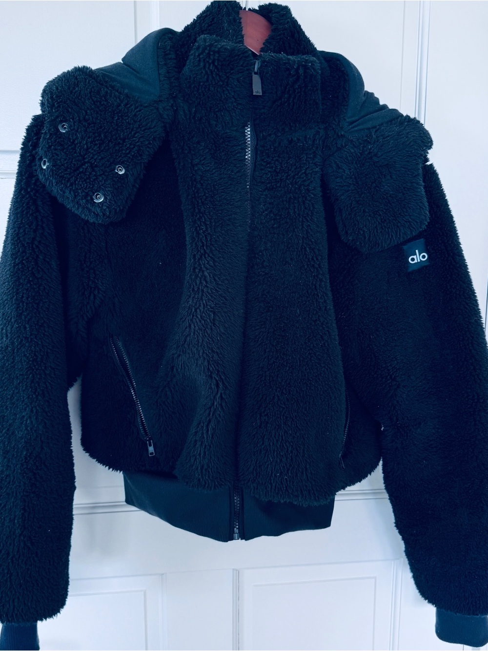 ALO Yoga Black Teddy Fleece Hooded Jacket